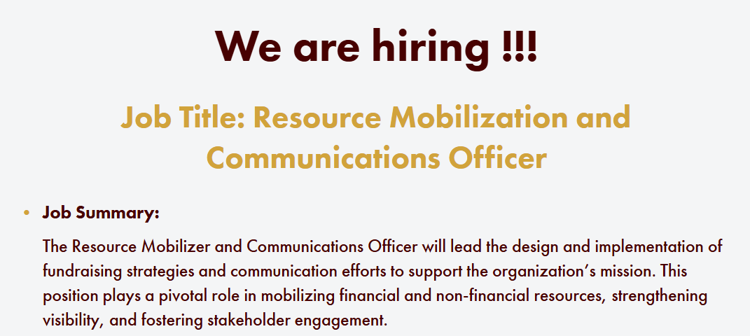 We are hiring : Resource Mobilization and Communications Officer