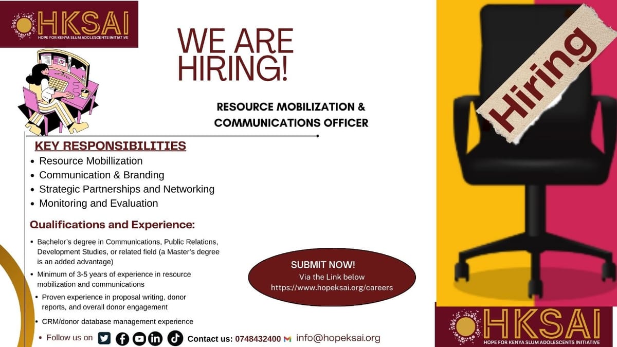 We are hiring : Resource Mobilization and Communications Officer